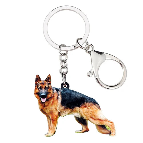 Bonsny Acrylic German Shepherd Dog Key Chain Keychain Ring Fashion Animal Jewelry For Women Girls Pet Lovers Car Bag Charms Gift