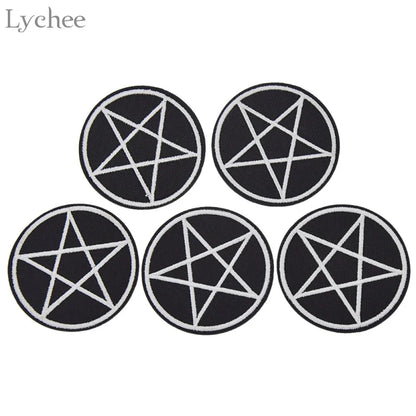 Lychee Life 5pcs Pentagram Gothic Patches DIY Handmade Garment Applique Sew On Clothes Embroidery Crafts For Bags Hats