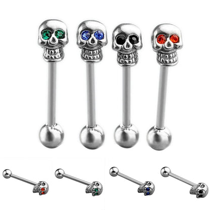 1pc CZ Gem Punk Skull Tongue Ring Barbell Piercing Body Jewelry 316L Stainless Steel Jewelries