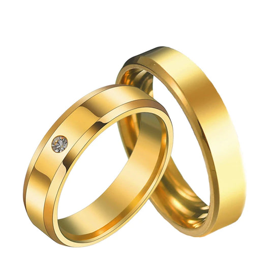 Letdiffery 6mm Zircon Couple Rings for Lovers Gold Color Stainless Steel Simple Women Men Wedding rings