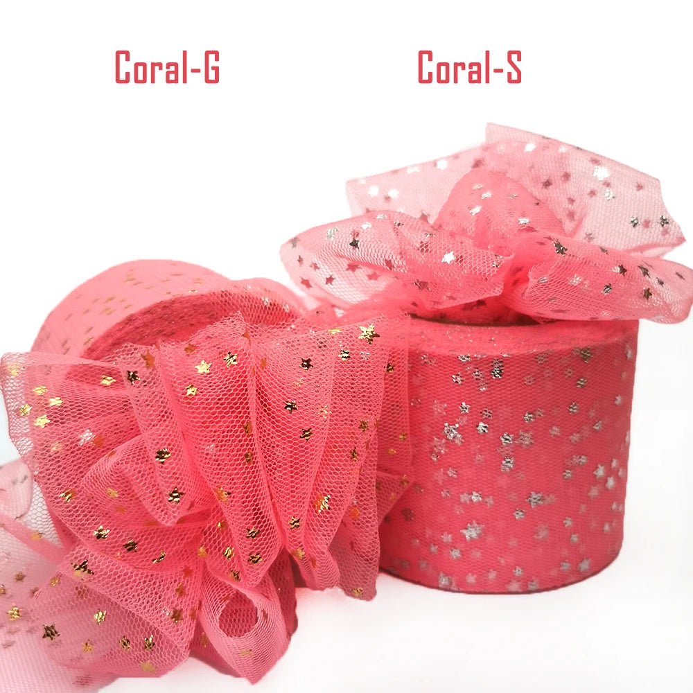 25Yards 6cm Star Tulle Confetti Glitter Mesh Baking Cake Topper Tutu Pom Bow Soft Squine Organza DIY Wedding Birthday Decoration