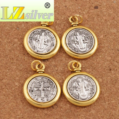 6PCS 2-Tone Saint St Benedict Medal Cross Spacer Charm Beads 24.7x18.9mm Pendants Handmade Jewelry DIY T1693