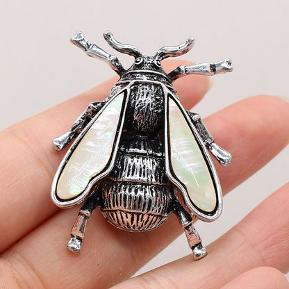 Natural Shell Bumblebee Brooch Trendy Alloy Bee Insects Pin Pendant for Women Brooches Jewelry Making DIY Necklace Gift 35x45mm