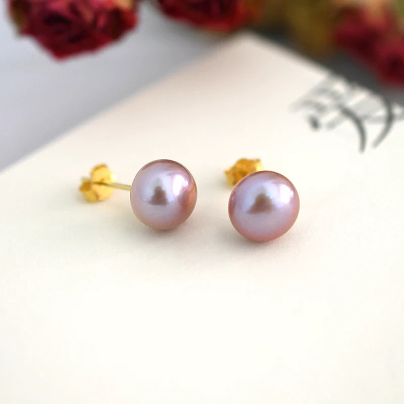 ASHIQI Real Natural Freshwater Pearl Stud Earrings 925 Sterling Silver With Gold Jewelry For Women Gifts