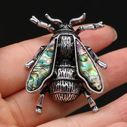 Natural Shell Bumblebee Brooch Trendy Alloy Bee Insects Pin Pendant for Women Brooches Jewelry Making DIY Necklace Gift 35x45mm