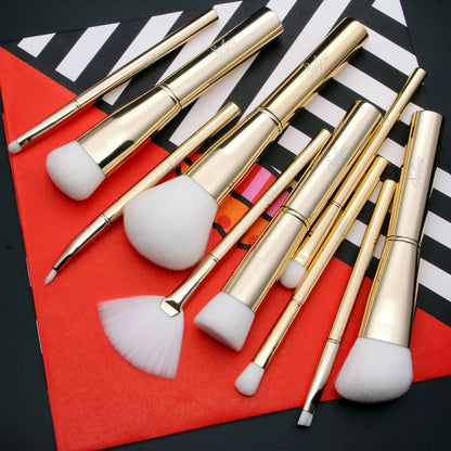 Makeup Brush Set 10Pcs Gold Powder Blush Foundation Eyebrow Make Up Brushes Kit