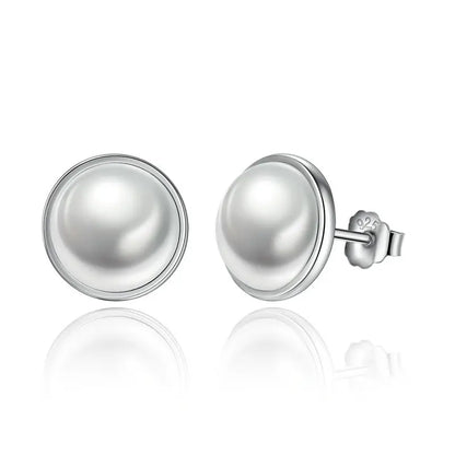 BAMOER Fashion 925 Sterling Silver Elegant Beauty, Round White Shell Pearl Stud Earrings Women Engagement Jewelry Brincos PAS489