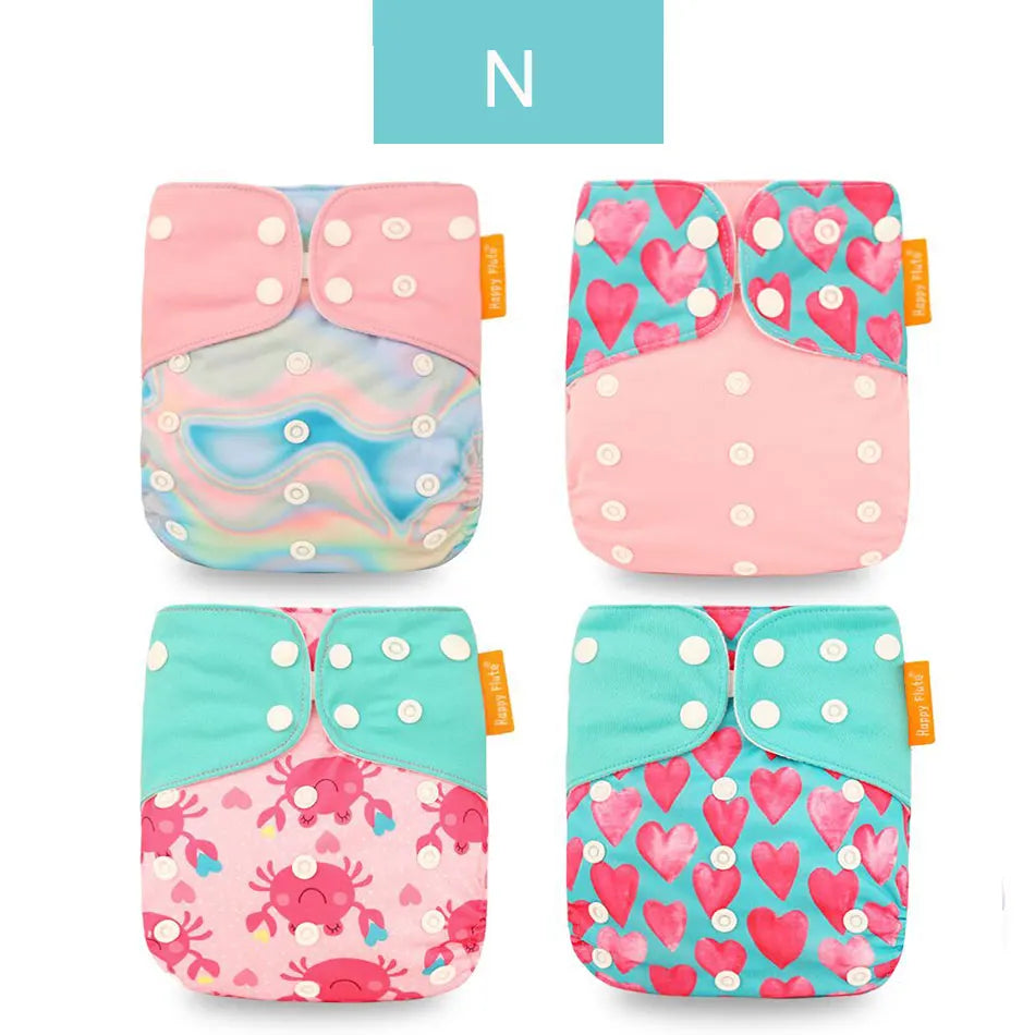 Happyflute 2023 New Fashion Style Baby Nappy 4Pcs/Set Diaper Cover Waterproof&Reusable Cloth Diaper