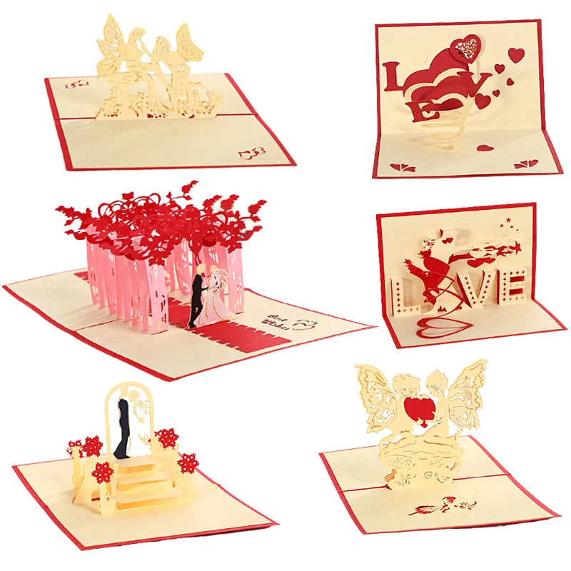 3D Pop Up Card Lovers Wedding Invitation Greeting Cards Laser Cut Valentine's Day Anniversary Couples Wife Husband Gift Postcard