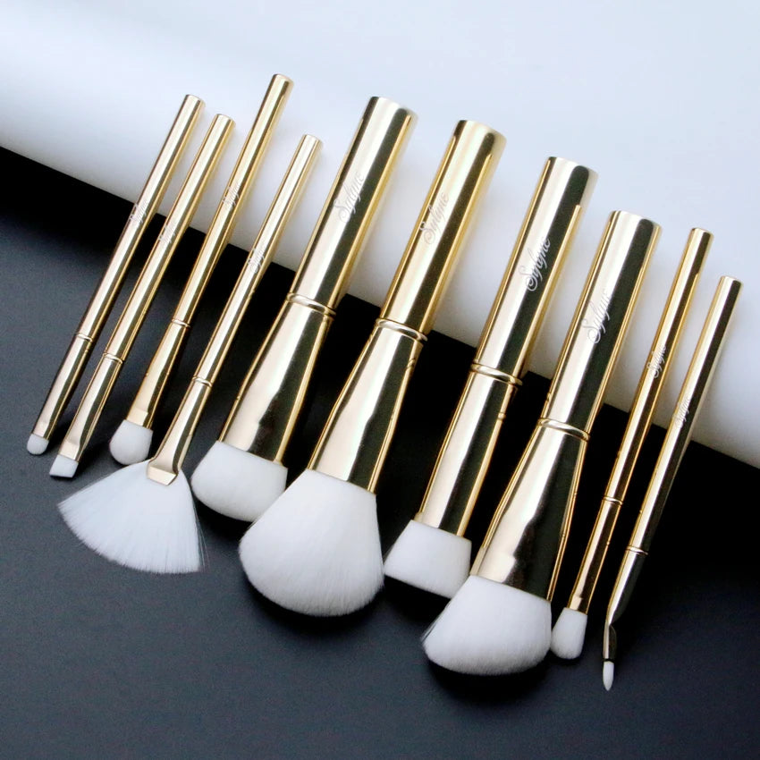 Makeup Brush Set 10Pcs Gold Powder Blush Foundation Eyebrow Make Up Brushes Kit