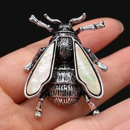 Natural Shell Bumblebee Brooch Trendy Alloy Bee Insects Pin Pendant for Women Brooches Jewelry Making DIY Necklace Gift 35x45mm