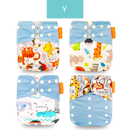 Happyflute 2023 New Fashion Style Baby Nappy 4Pcs/Set Diaper Cover Waterproof&Reusable Cloth Diaper