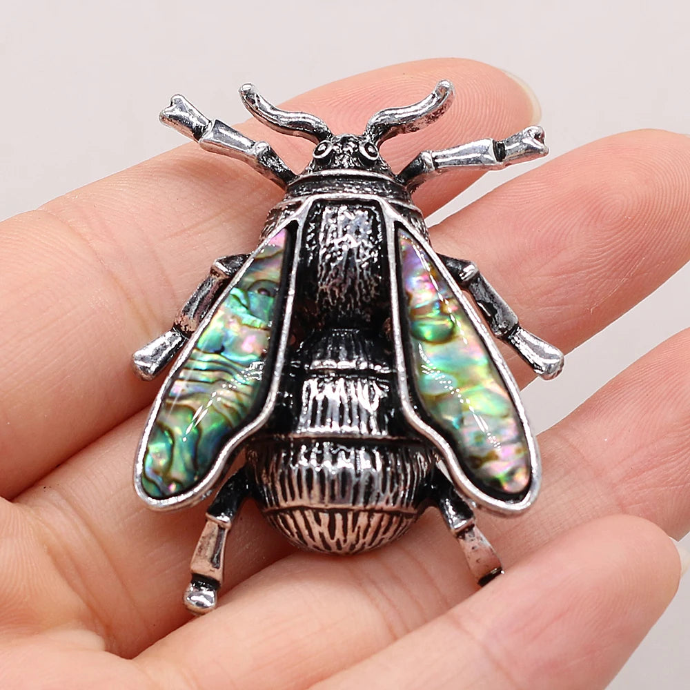 Natural Shell Bumblebee Brooch Trendy Alloy Bee Insects Pin Pendant for Women Brooches Jewelry Making DIY Necklace Gift 35x45mm