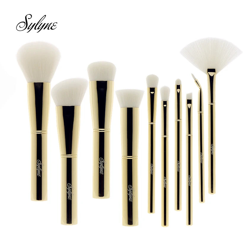 Makeup Brush Set 10Pcs Gold Powder Blush Foundation Eyebrow Make Up Brushes Kit