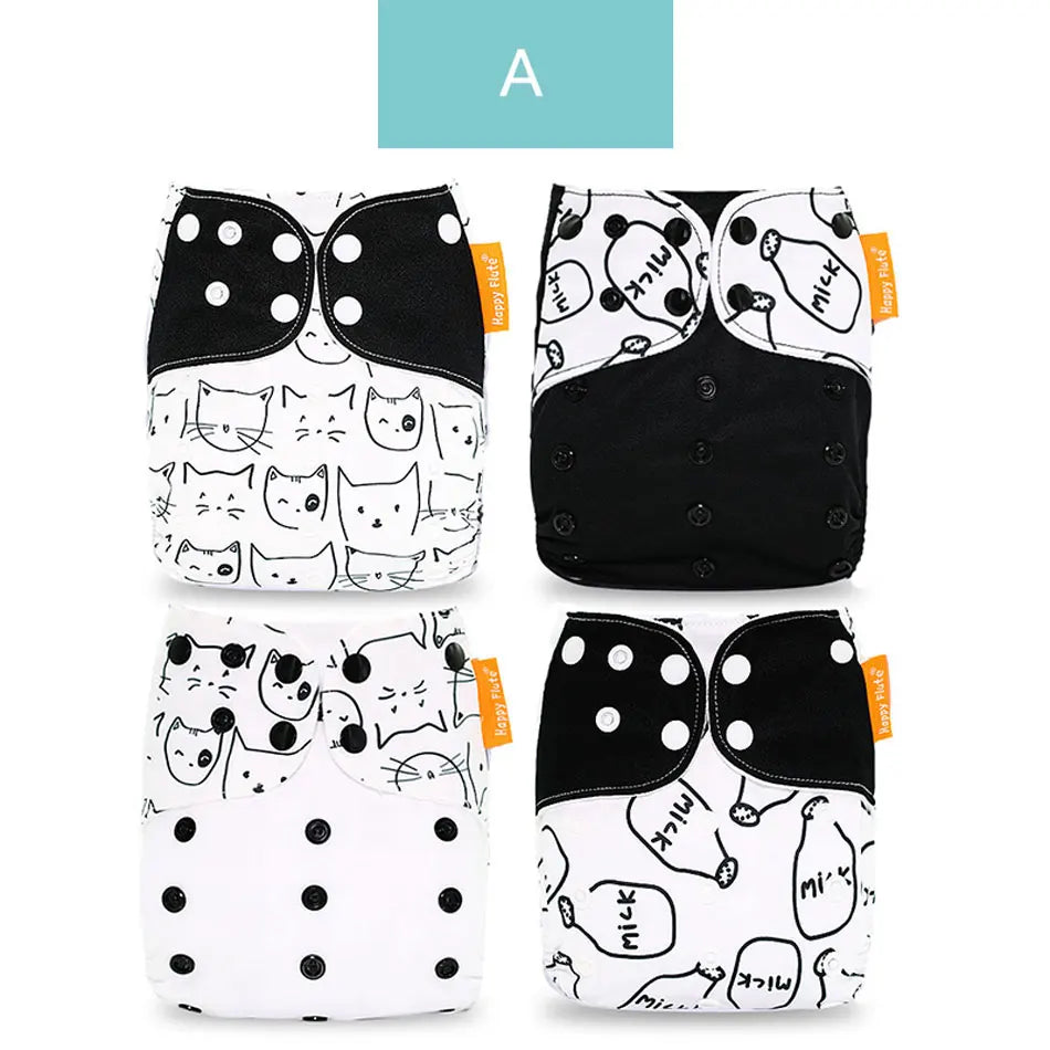 Happyflute 2023 New Fashion Style Baby Nappy 4Pcs/Set Diaper Cover Waterproof&Reusable Cloth Diaper