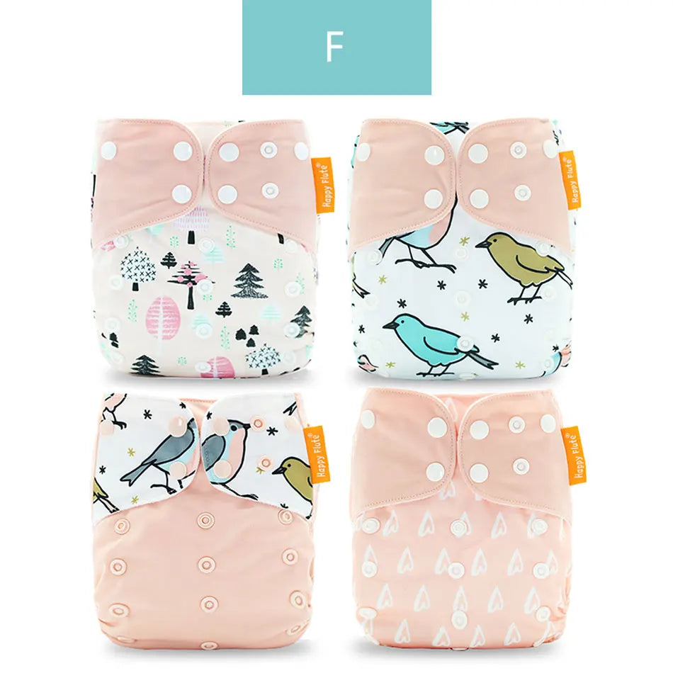 Happyflute 2023 New Fashion Style Baby Nappy 4Pcs/Set Diaper Cover Waterproof&Reusable Cloth Diaper