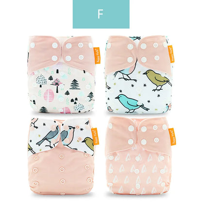 Happyflute 2023 New Fashion Style Baby Nappy 4Pcs/Set Diaper Cover Waterproof&Reusable Cloth Diaper