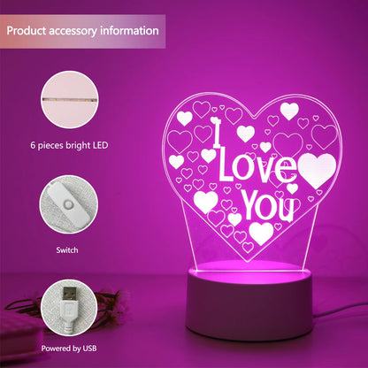 Pink Romantic Confession I LOVE YOU 3D Night Light Gift Light for Lovers, Bedroom Decoration Atmosphere Light