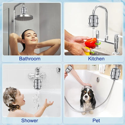 Wheelton Water Filter Purifier KDF+Calcium Sulfite Shower Bathing Softener Chlorine Removal Attach 2 Extra Filters