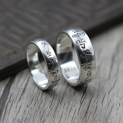 925 Sterling Silver Six Words Om Mani Padme Hum Rings For Couple Lovers Tibetan Shurangama Mantra Rings Buddhism Jewelry