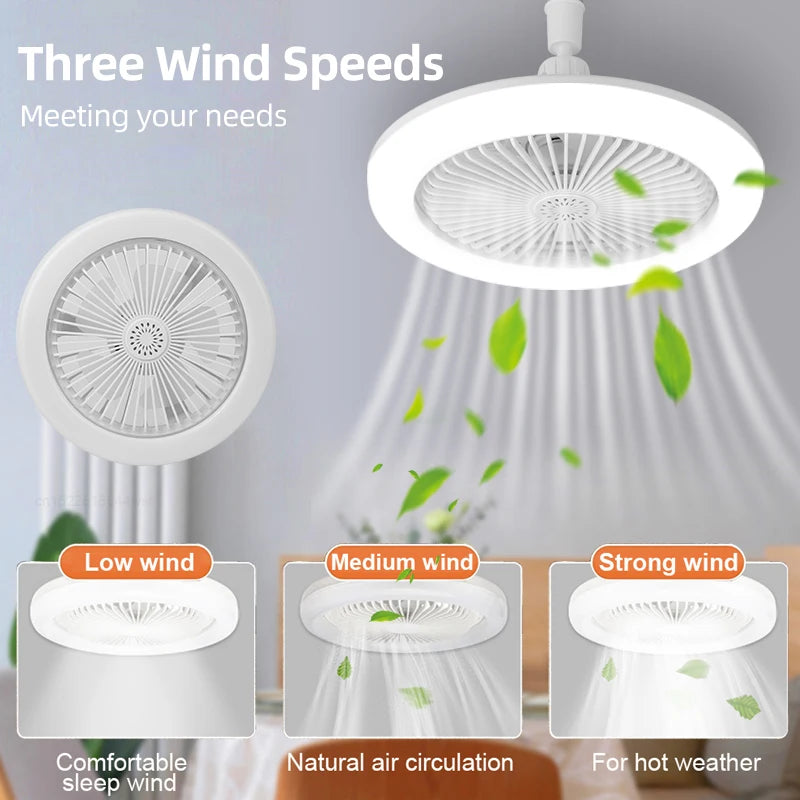 E27 LED Ceiling Fan Light with Remote Control Dimming Hanging Lamp for Living Room Study Home Adjustable Wind Speed Fan Lamps