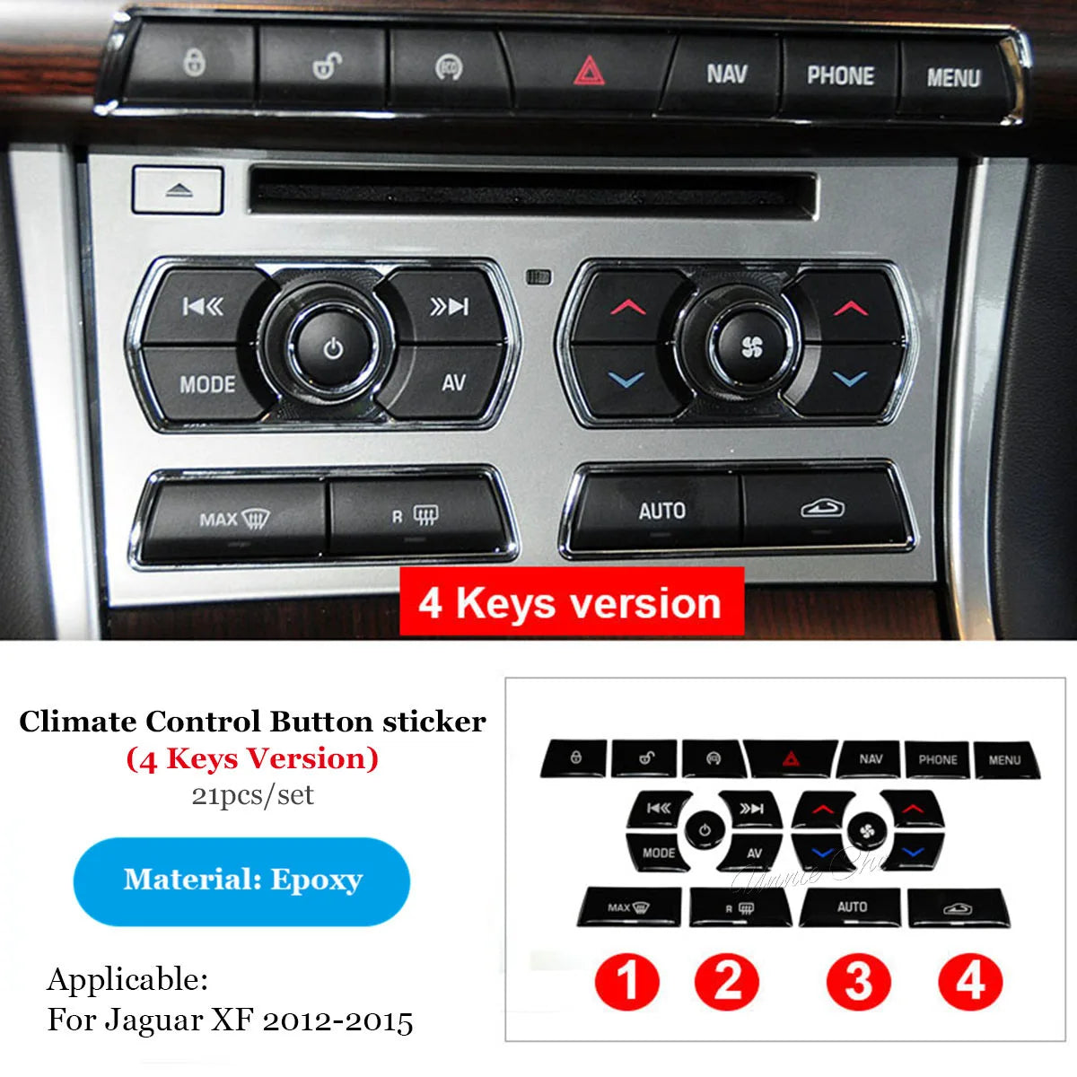 For Jaguar XF Black Button Stickers 2012 2013 2014 2015 Sticky Button Solution For Jaguar XF X250 Accessories Car Modification