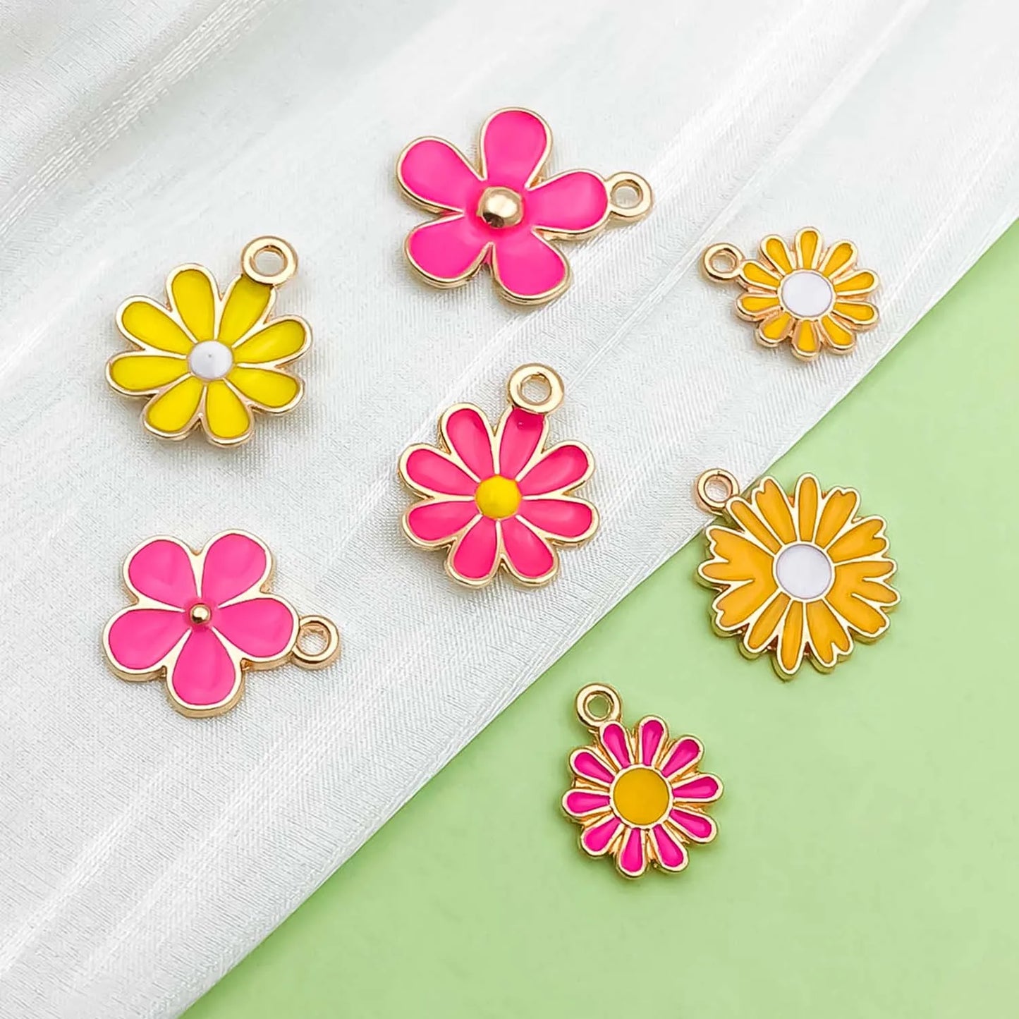 30pcs Yellow & Rose Red Enamel Flower Charms Alloy Small Daisies,  Chrysanthemum Pendants For DIY Jewelry Making Accessories