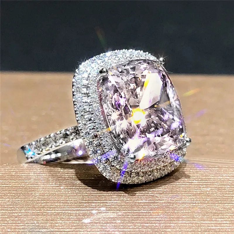 925 Sterling Silver Pink CZ Women's Rings Brilliant Engagement Wedding Accessories Valentines Love Gift New Trendy Jewelry