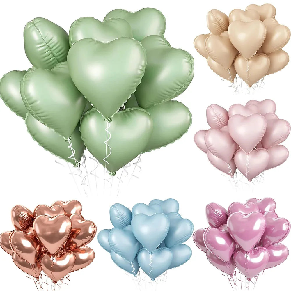 5/10pcs 18inch Heart Foil Balloons Pink Sage Green Heart Ballon for Birthday Party Valentines Day Wedding Anniversary Decoration