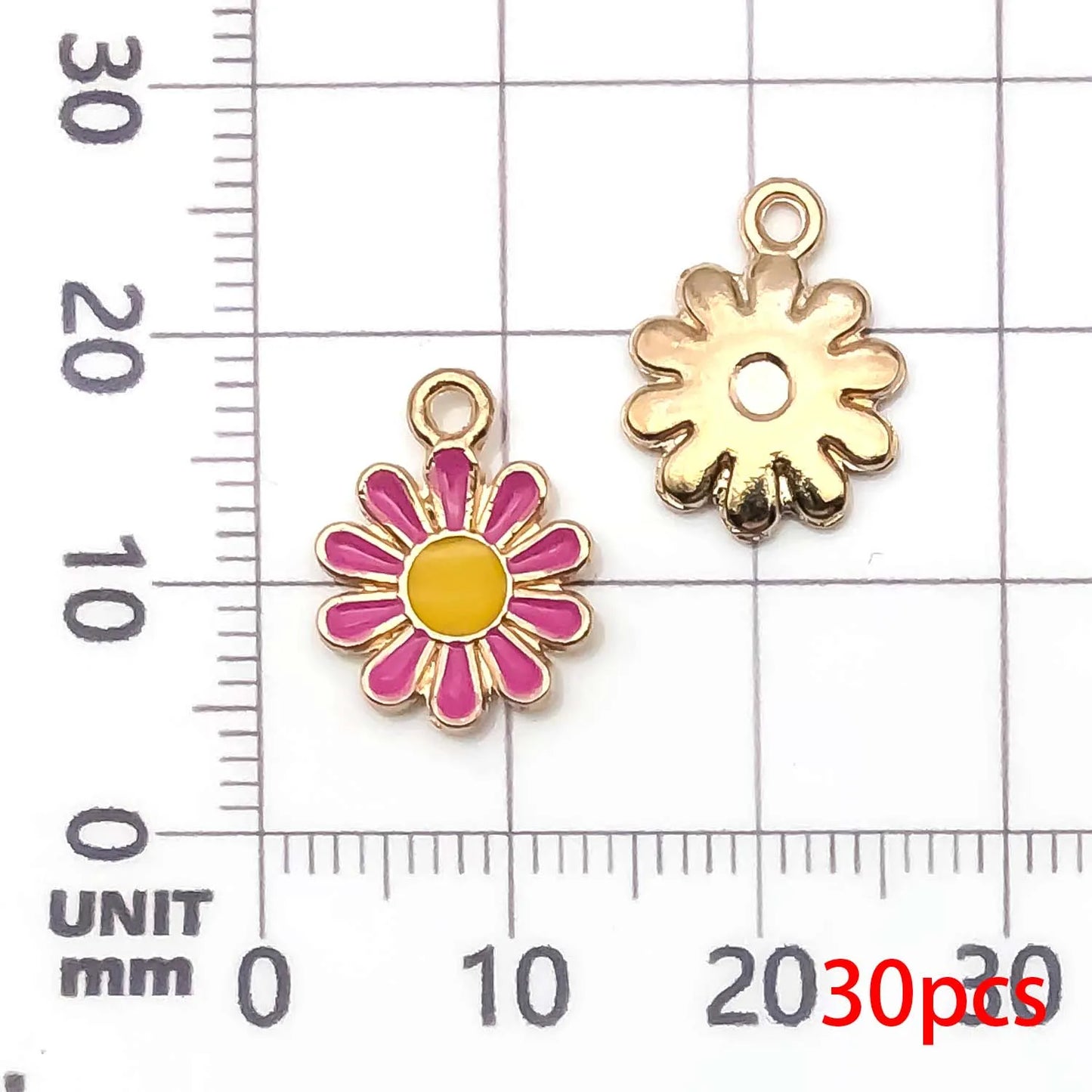 30pcs Yellow & Rose Red Enamel Flower Charms Alloy Small Daisies,  Chrysanthemum Pendants For DIY Jewelry Making Accessories