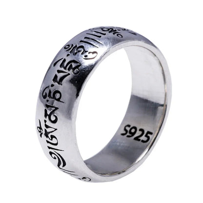 925 Sterling Silver Six Words Om Mani Padme Hum Rings For Couple Lovers Tibetan Shurangama Mantra Rings Buddhism Jewelry