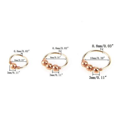 3Pcs/Set Fashion Retro Round Beads Gold Color Nose Ring For Women Nostril Hoop Body Piercing Jewelry #382789