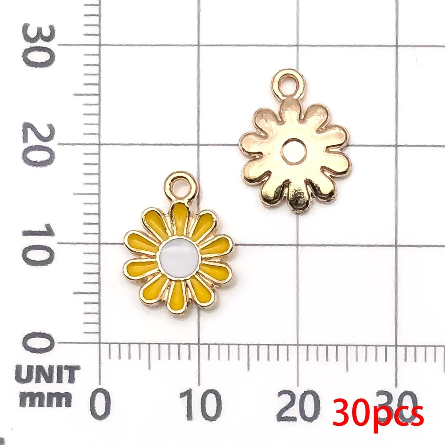 30pcs Yellow & Rose Red Enamel Flower Charms Alloy Small Daisies,  Chrysanthemum Pendants For DIY Jewelry Making Accessories