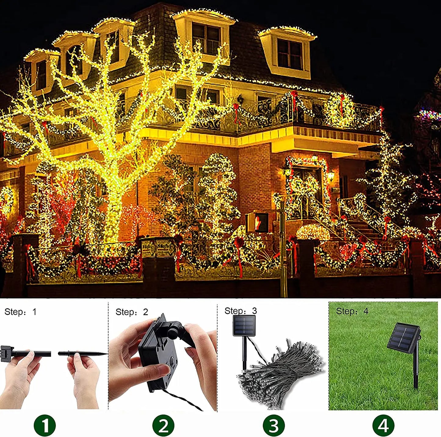 Outdoors Solar String Light 300LED 8 Modes Solar Lamp Waterproof for Gardens Wedding Party Valentines Christmas Tree Homes