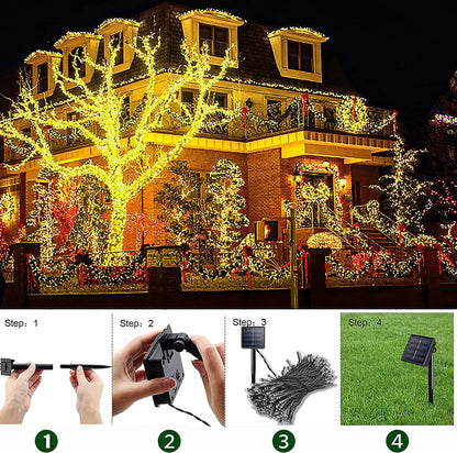 Outdoors Solar String Light 300LED 8 Modes Solar Lamp Waterproof for Gardens Wedding Party Valentines Christmas Tree Homes