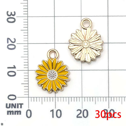 30pcs Yellow & Rose Red Enamel Flower Charms Alloy Small Daisies,  Chrysanthemum Pendants For DIY Jewelry Making Accessories