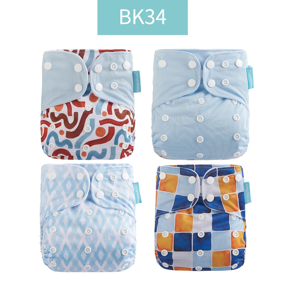 Happyflute 2023 New Fashion Style Baby Nappy 4Pcs/Set Diaper Cover Waterproof&Reusable Cloth Diaper