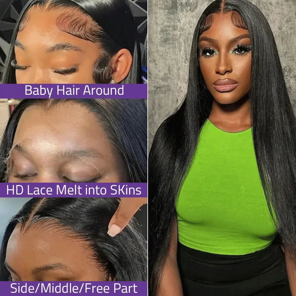 Brazilian 36 Inch Bone Straight Black 13x6 HD Lace Frontal Wigs 5x5 Glueless Lace Closure Ready To Wear Human Hair Wig 360 Full