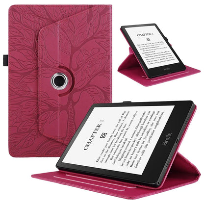 For Funda Kindle Paperwhite 12 Generation 7 Inch 2024 Colorsoft Case SA568B 3D Tree Embossed 360 Degree Rotating Stand Cover