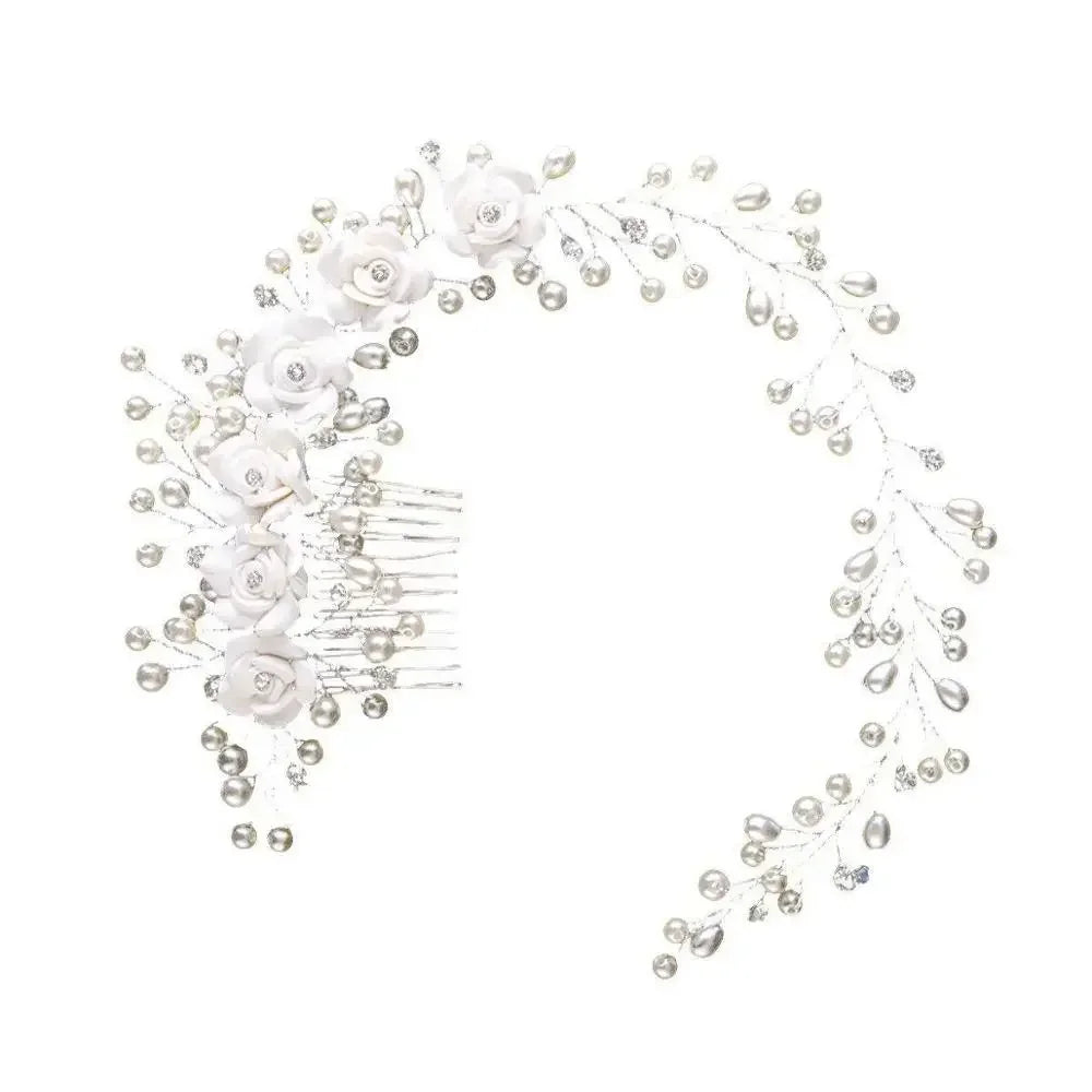 Bridal Wedding Crystal Bride Hair Accessories Pearl Flower Headband Handmade Hairband Beads Decoration Hair Comb For Women