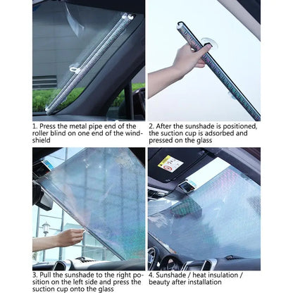 Car Automatic Retractable Sunshade Car Protection Windshield Sun UV Block Visor Shade Curtain Sun Car Retractable Sunshade