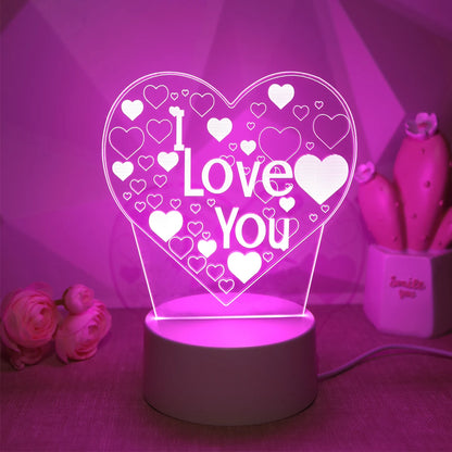 Pink Romantic Confession I LOVE YOU 3D Night Light Gift Light for Lovers, Bedroom Decoration Atmosphere Light