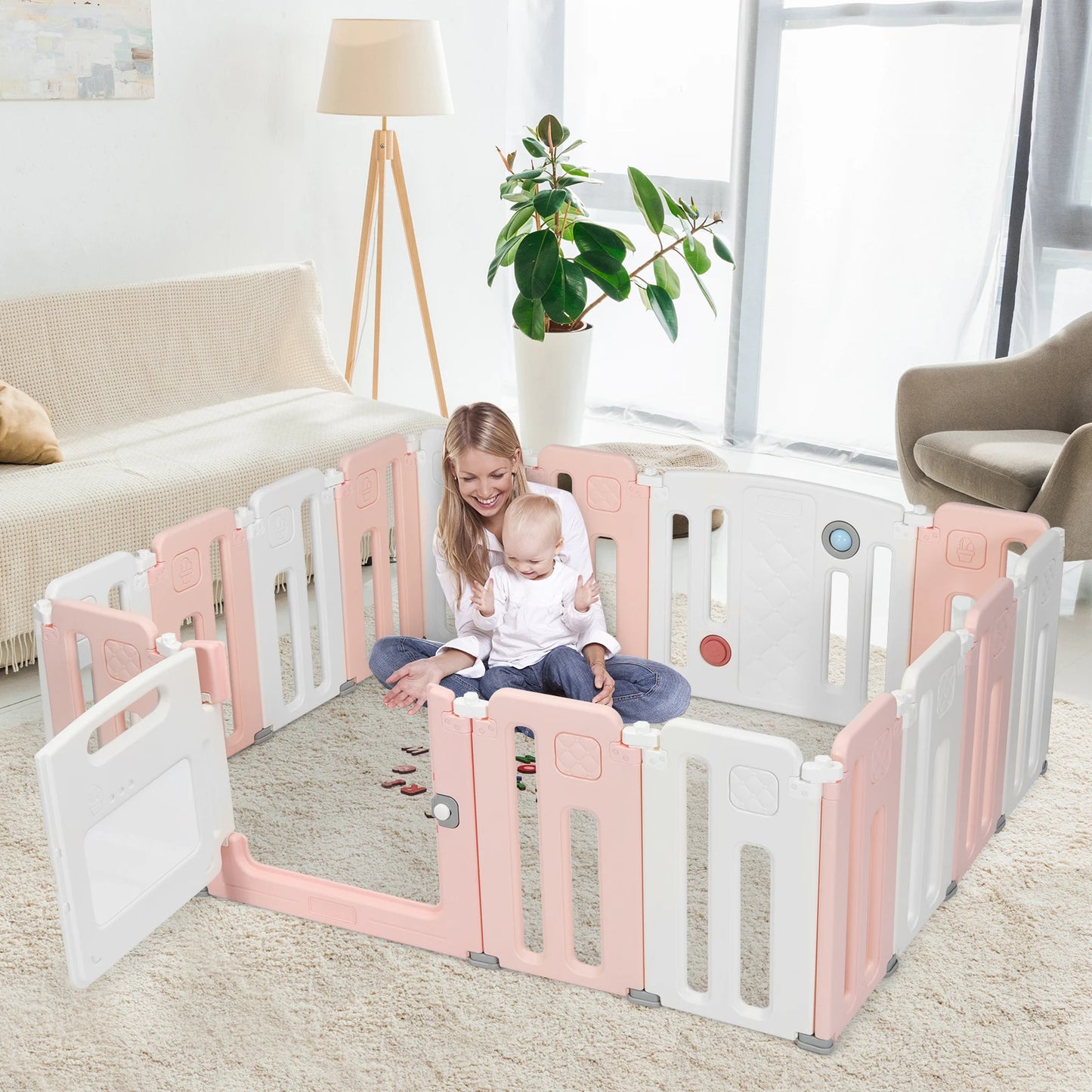 16 Panels Baby Safety Playpen Kids Safety Activity Play Center w/ Drawing Board