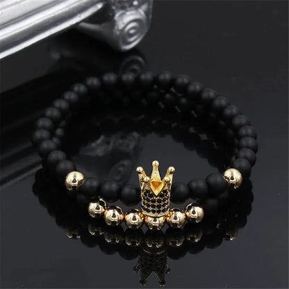 2Pcs/Set Couple Bracelets Sets For Women Men Fashion Beads Crown Elastic Charm Handwear Temperament Lovers Friends Bangle Gifts