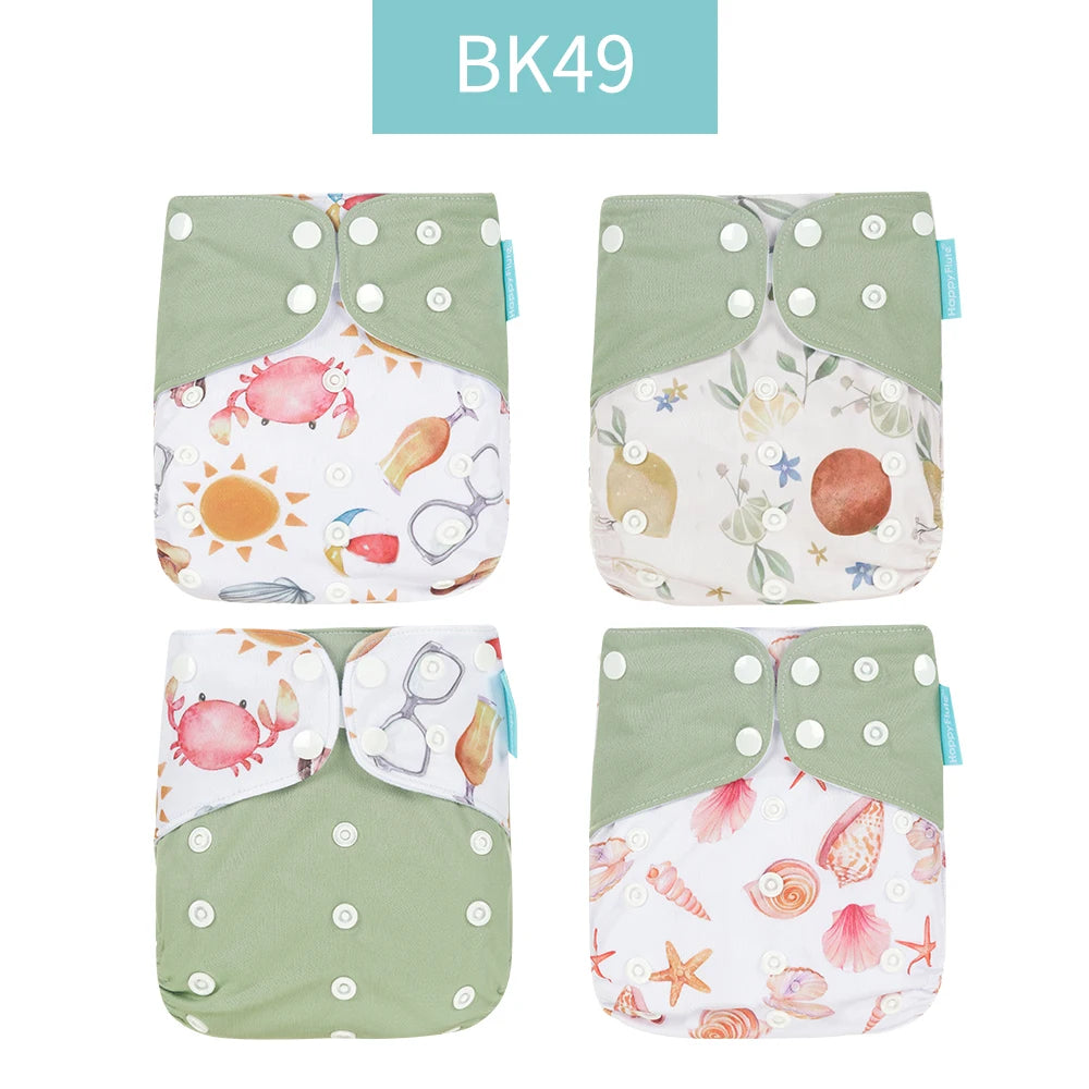 Happyflute 2023 New Fashion Style Baby Nappy 4Pcs/Set Diaper Cover Waterproof&Reusable Cloth Diaper