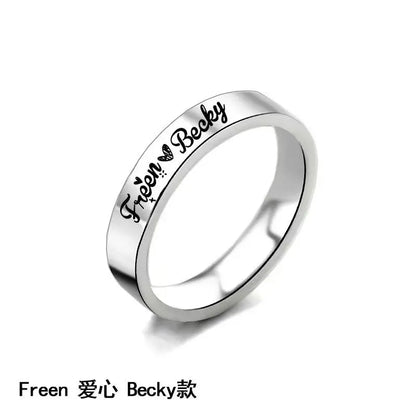 FreenBecky Same Female Leader of Thai Gap Series Signed The Same Ring with Titanium Steel Carving Lovers Ring Necklace