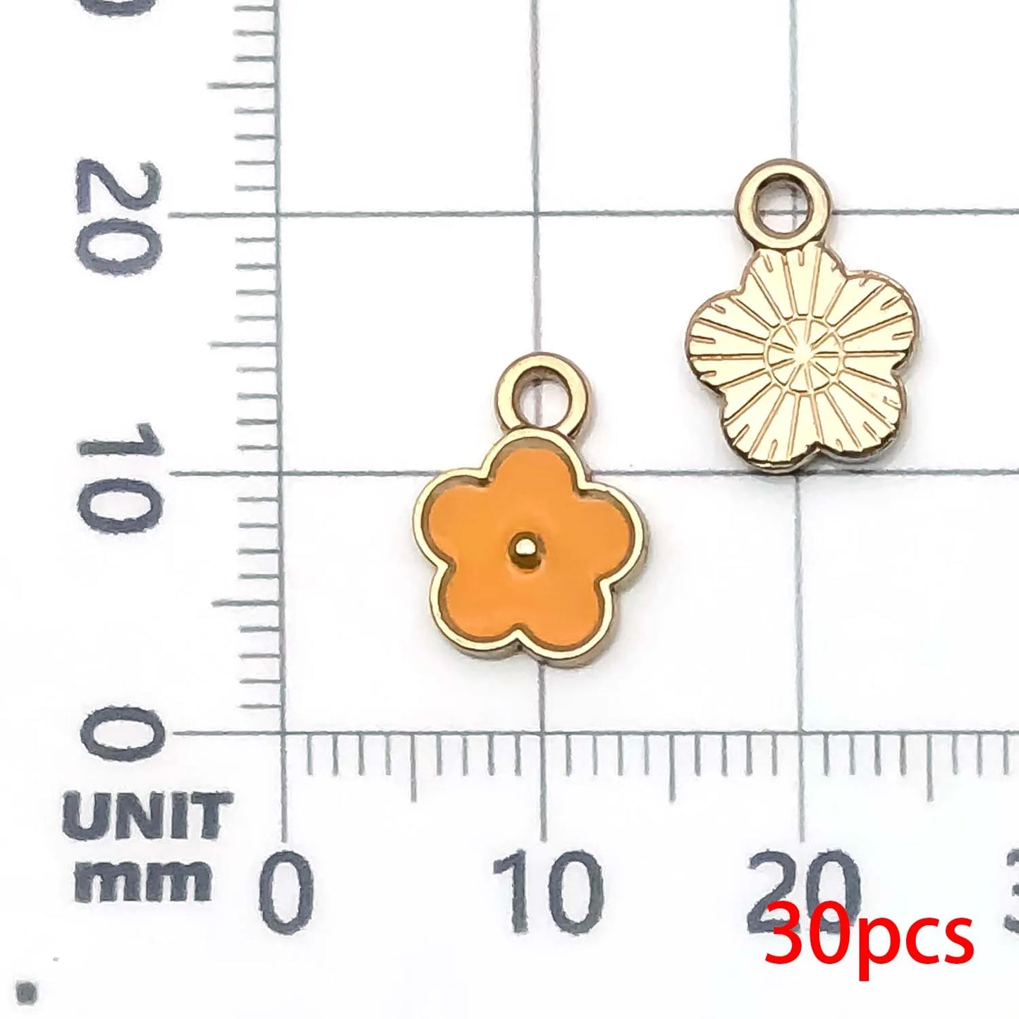 30pcs Yellow & Rose Red Enamel Flower Charms Alloy Small Daisies,  Chrysanthemum Pendants For DIY Jewelry Making Accessories