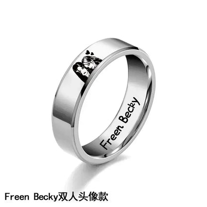 FreenBecky Same Female Leader of Thai Gap Series Signed The Same Ring with Titanium Steel Carving Lovers Ring Necklace