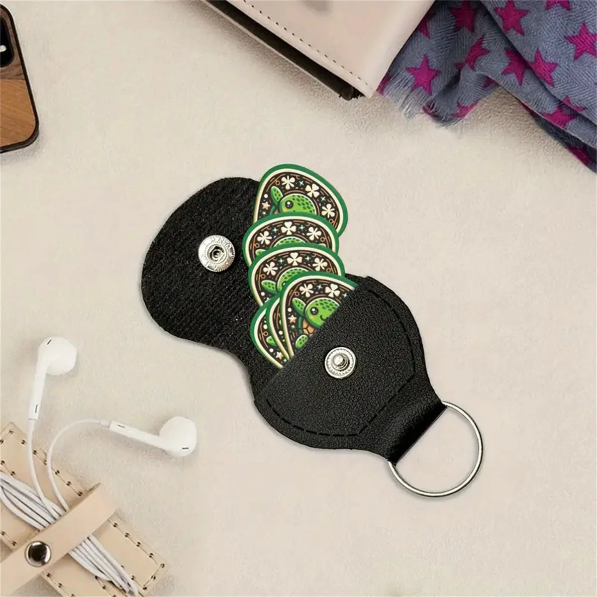 6 Pcs Original Sound Guitar Picks, Double-Sided Printed Ukulele Guitar Finger Shrapnel, Keychain Holster, Gift For Music Lovers