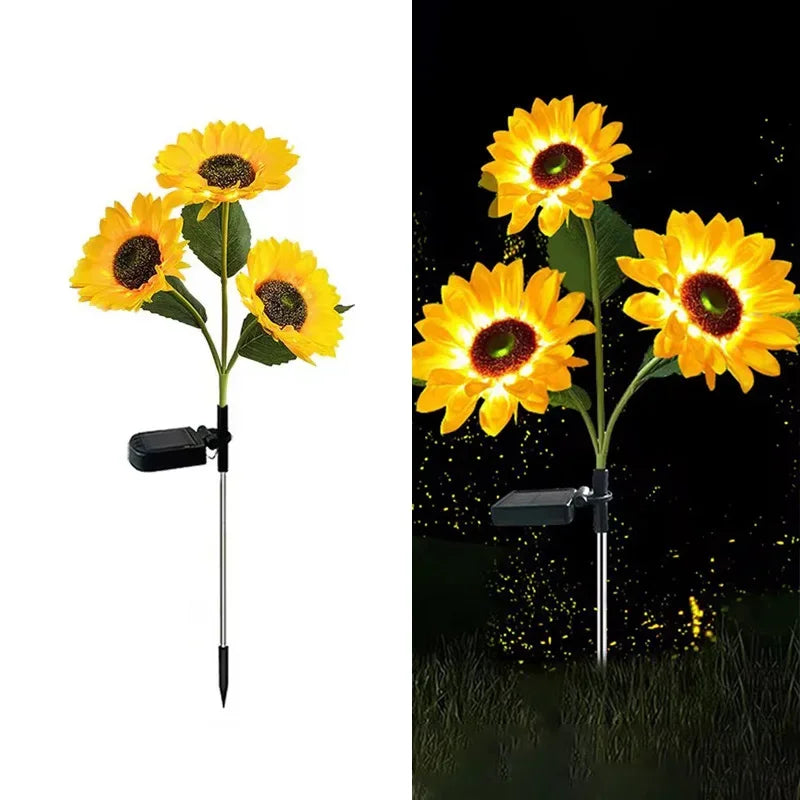 Solar Sunflower Light 1/3 Heads Outdoor Lawn Lights Waterproof Simulation Flower Landscape Lamp For Home Garden Christmas Decor